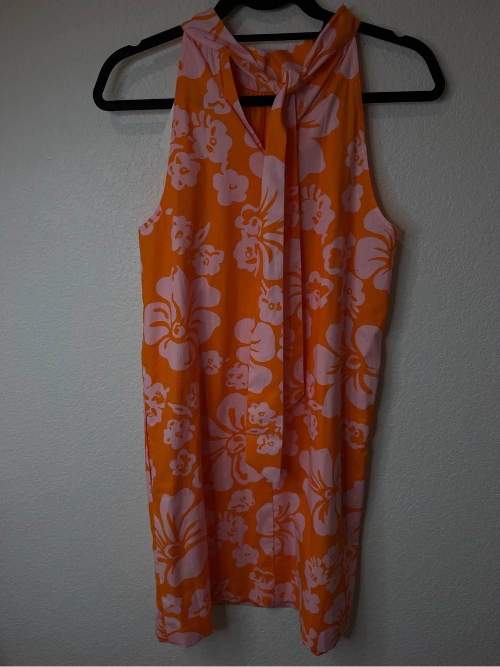 J.Crew Orange and Pink Tropical Hibiscus Floral Halter Neck Mini Dress Sz 4 NWT